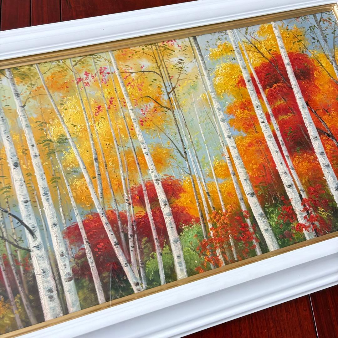 宮崎一美「秋の白樺」油彩 額装 油絵