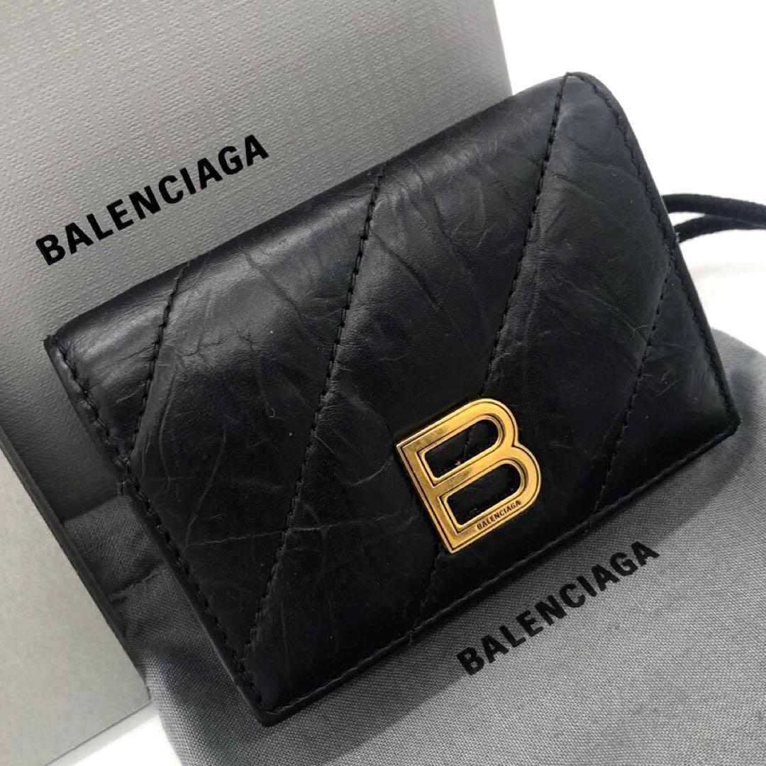 未使用級✨バレンシアガ CRUSH レザー　三つ折り財布 ブラック