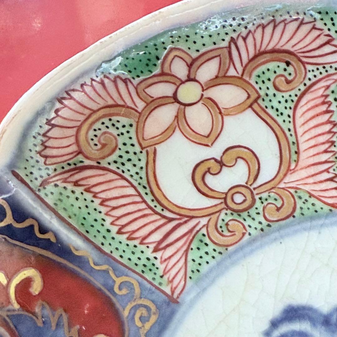 2208様感謝‼️明治27年‼️超絶伊万里錦手　軍配❌瓔珞文　輪花縁小皿5客高橋氏