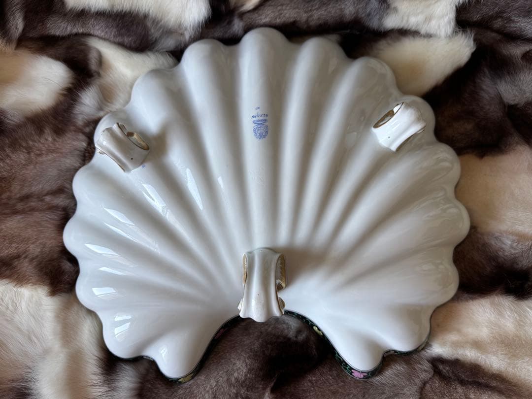 HERENDヘレンド　西安の黒　41cm 脚付き貝形大鉢シェルトレイ　マンダリン