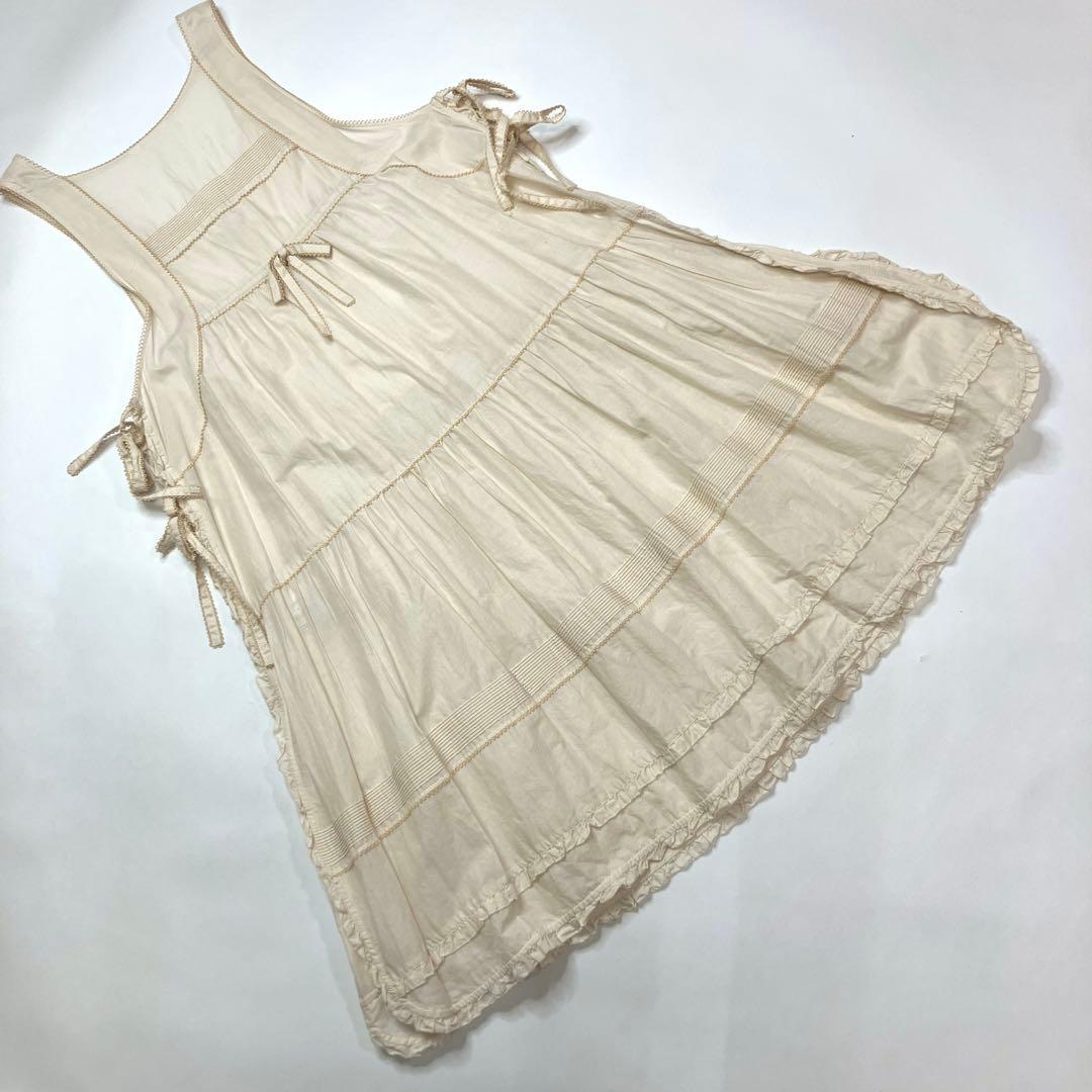 か*様 【美品】ピンクハウス 生成 ピコフリル ロゴ刺繍使い 綿ローンタブリエ