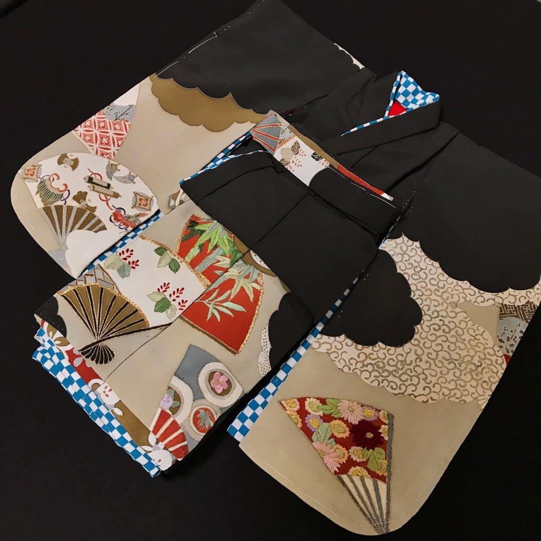 ＊ 市松人形 12号 アンティーク 黒留袖 着物 帯 ＊ 留袖 大正