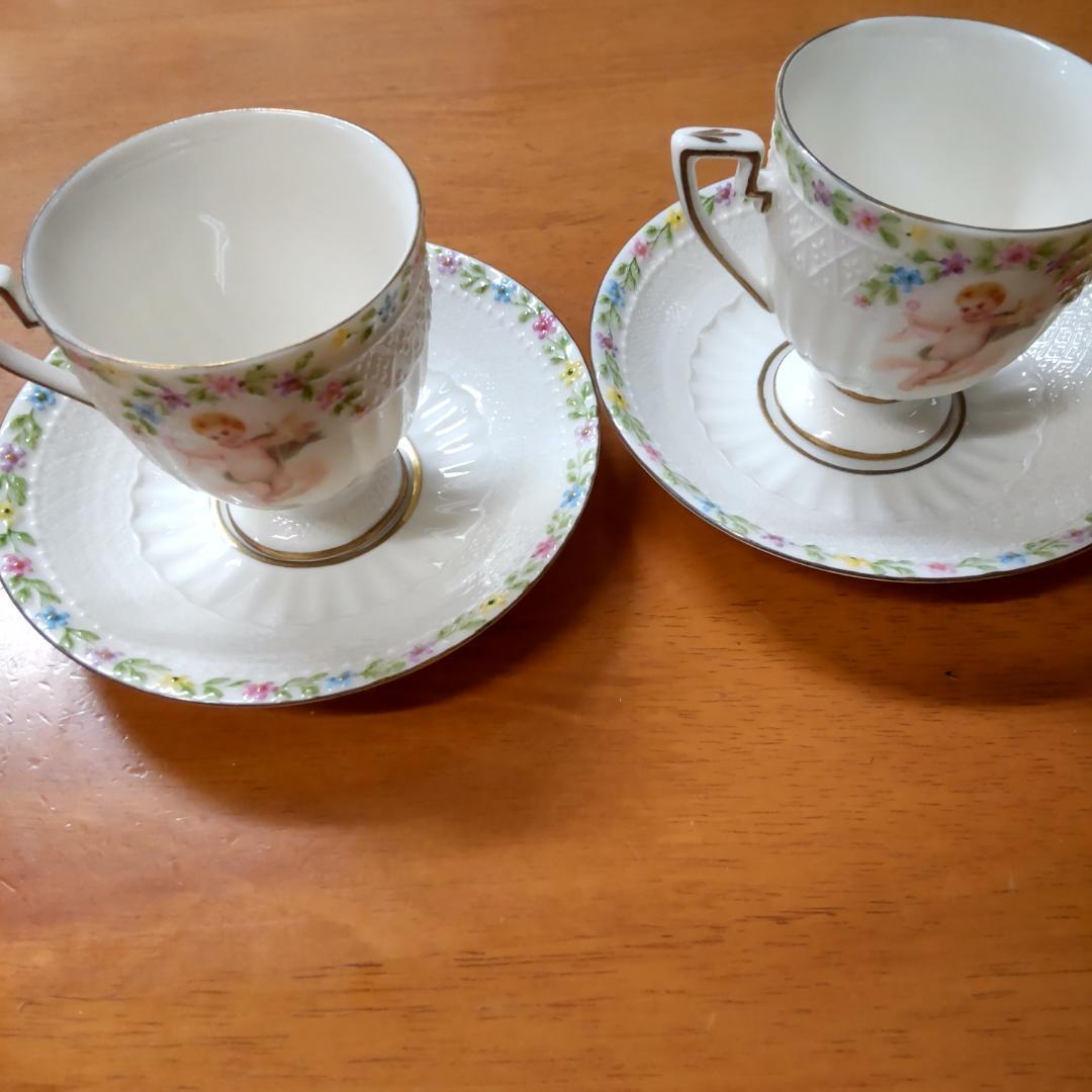 カップ&ソーサー　2客セット　エンゼル　天使　マイセン風　パステル