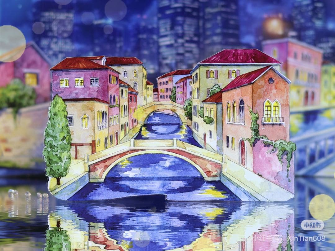 【9427】海外　3/5/巻　PETマスキングテープ　ヴェニス 夜景　背景装飾系