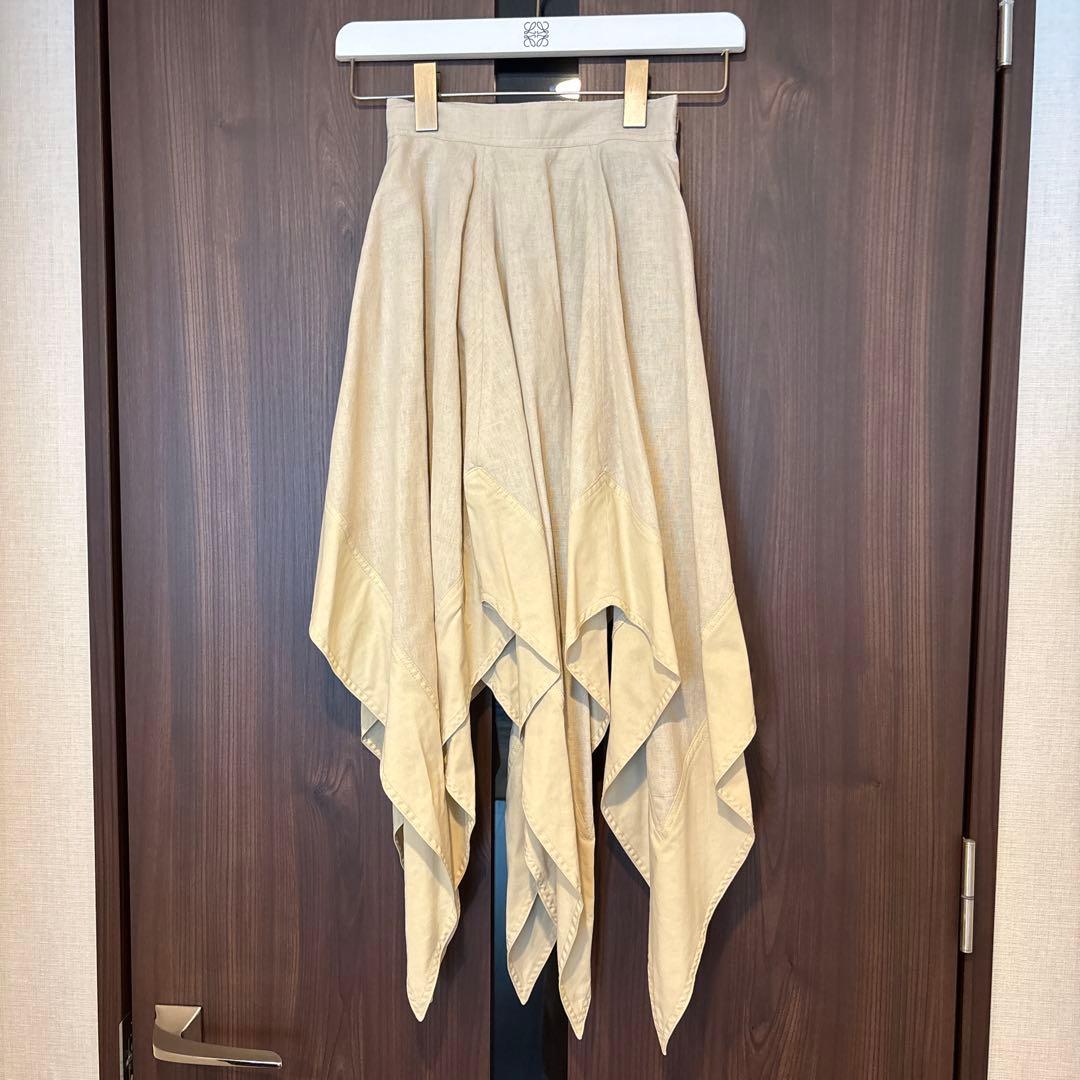 【値下げ】★LOEWEロエベ ★リネン アシンメトリースカート ★32 ベージュ