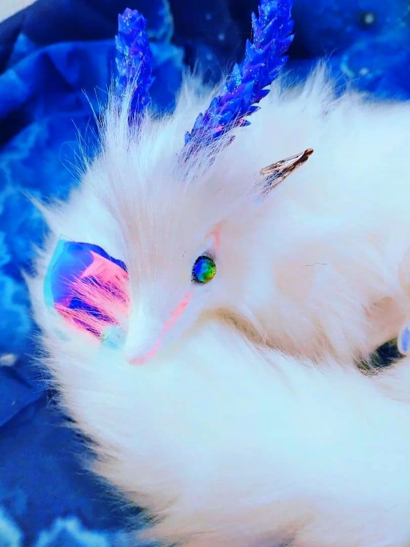 オーロラ妖精龍　幻獣　アートドール琉球蓄光ガラス　ハンドメイドぬいぐるみ　ケモノ