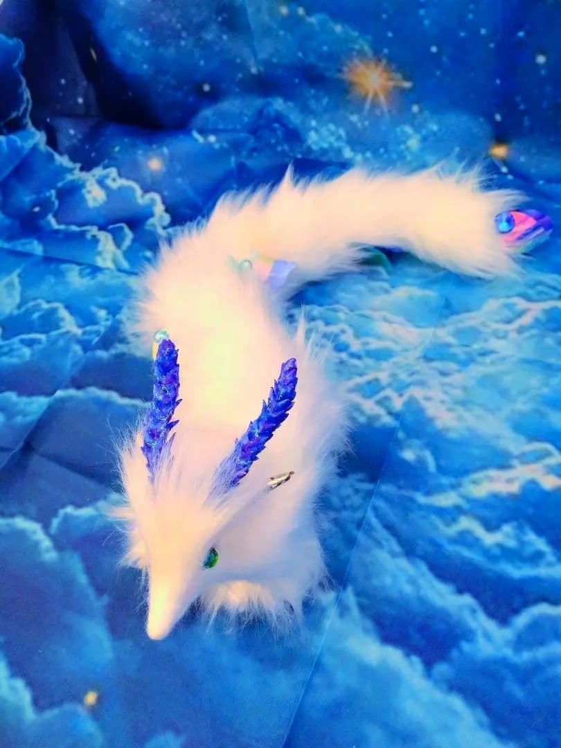 オーロラ妖精龍　幻獣　アートドール琉球蓄光ガラス　ハンドメイドぬいぐるみ　ケモノ