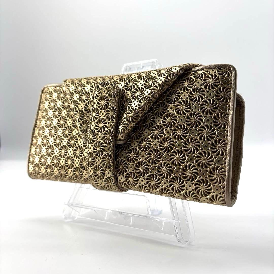 16456✨未使用✨ヒロコハヤシ 長財布 フラップ ジラソーレ ゴールド