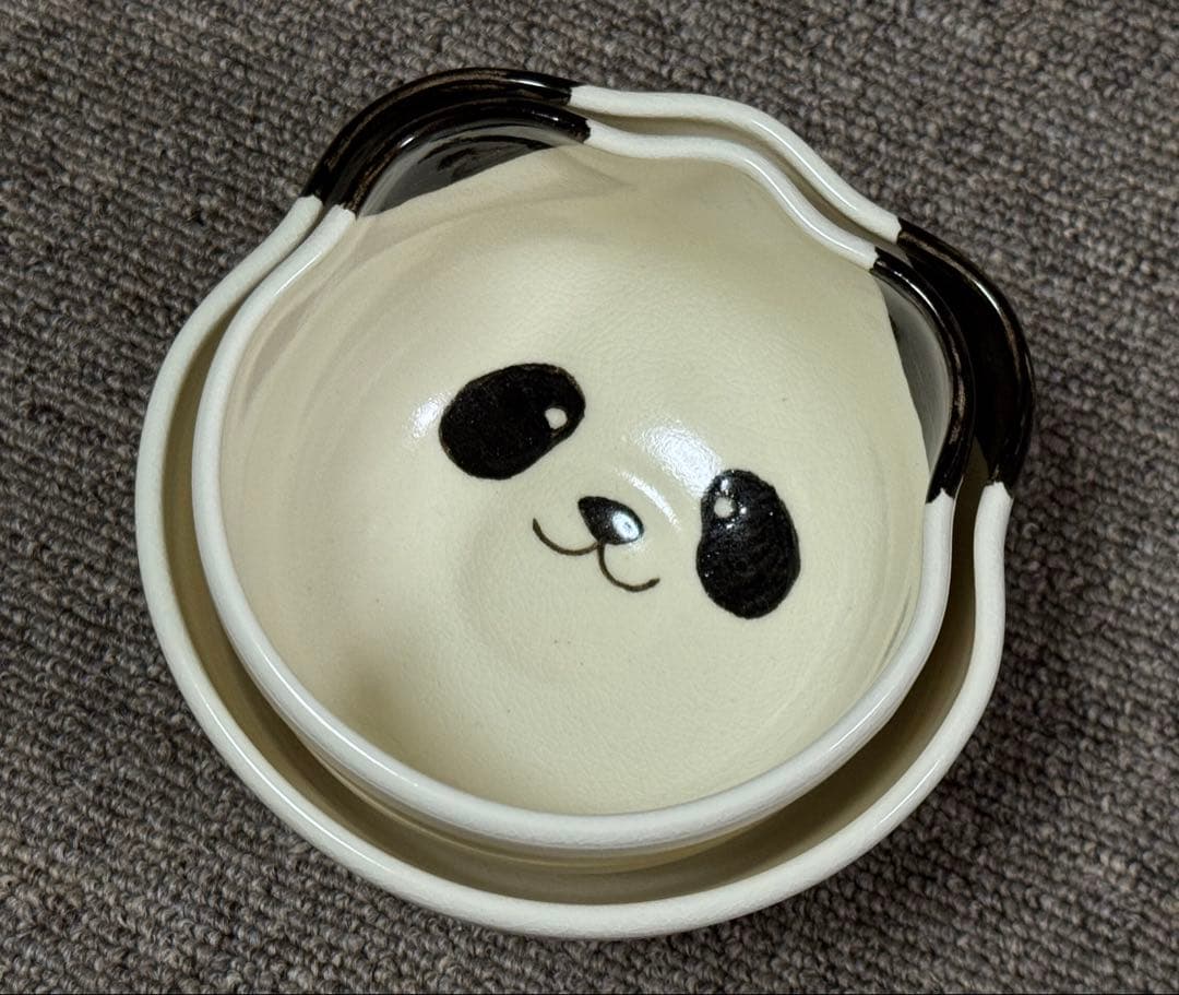 親子パンダ 入れ子茶碗 浅見与し三 京焼