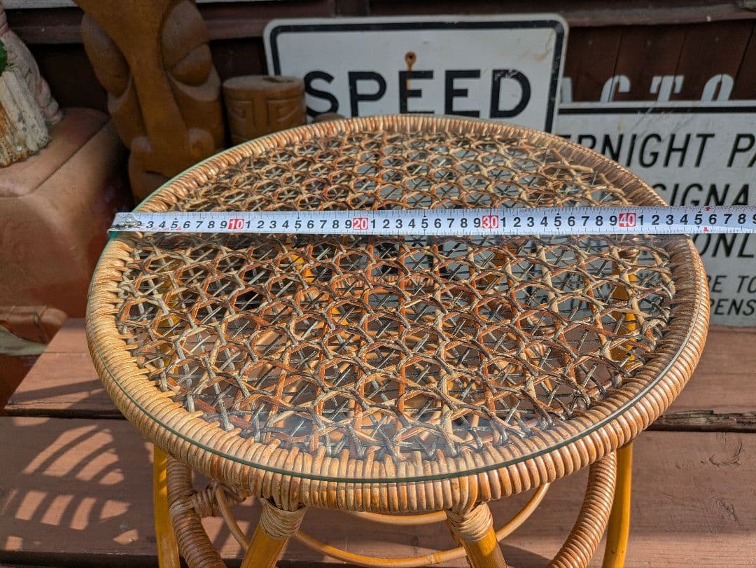 ビンテージ オールド ラタン ガラステーブル コーヒーテーブル