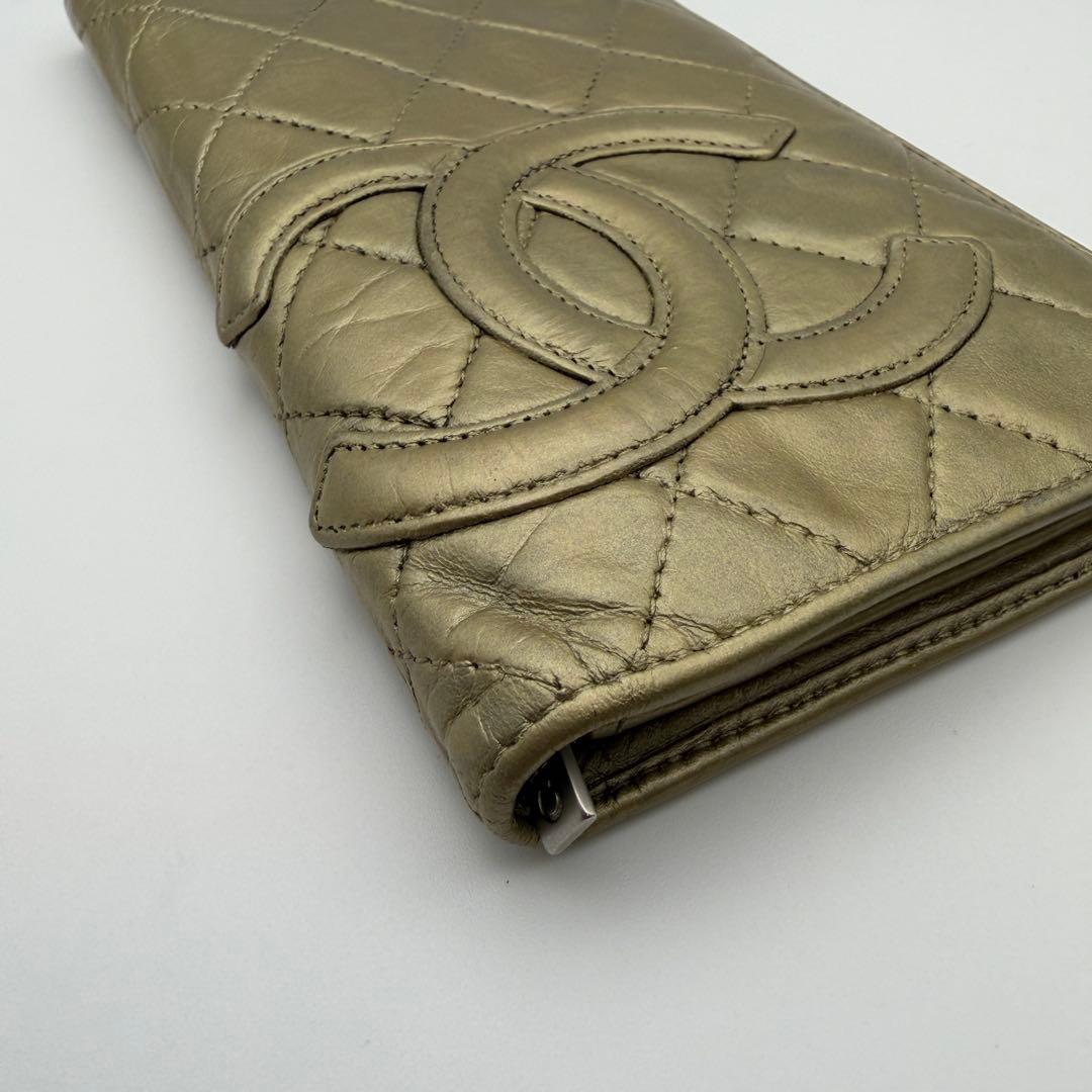 CHANEL シャネル カンボンライン 二つ折り長財布 ゴールド