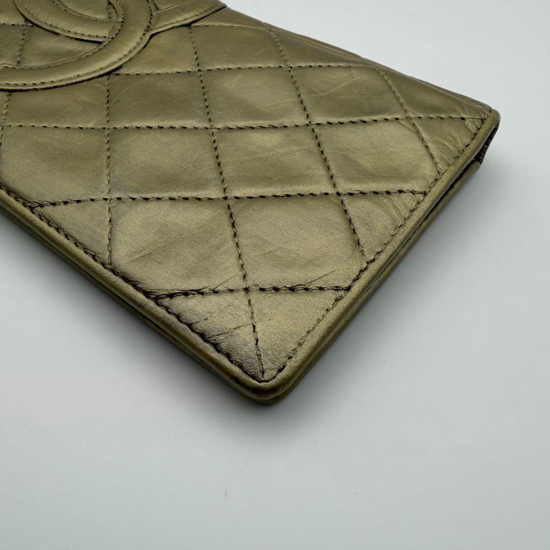 CHANEL シャネル カンボンライン 二つ折り長財布 ゴールド