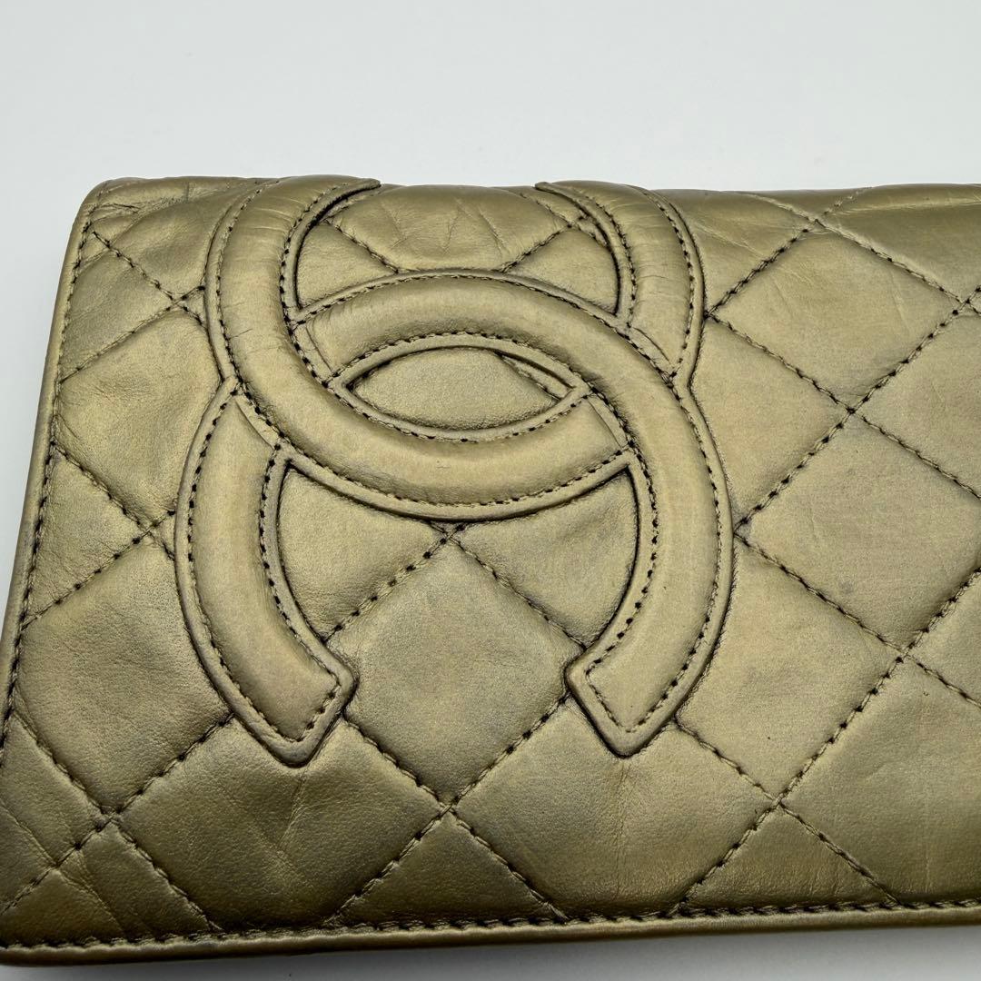CHANEL シャネル カンボンライン 二つ折り長財布 ゴールド