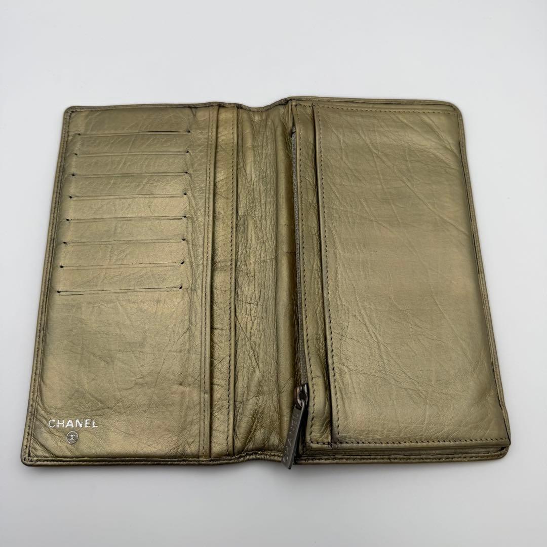 CHANEL シャネル カンボンライン 二つ折り長財布 ゴールド