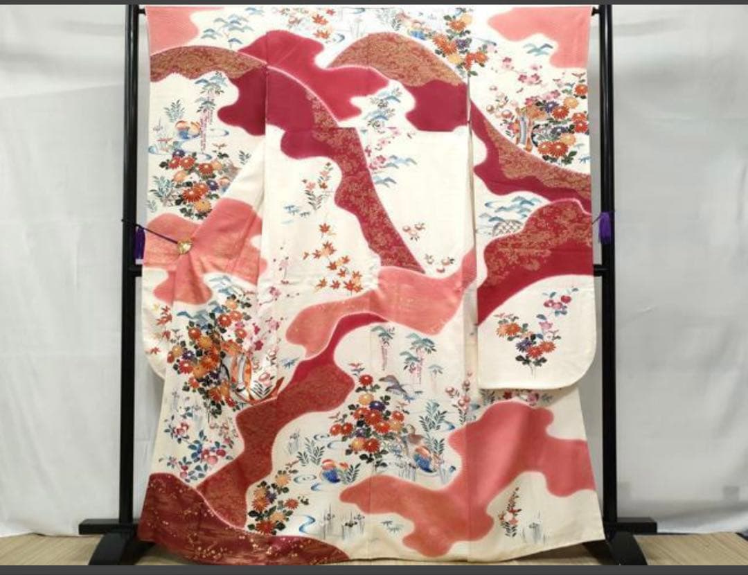 振袖 フルセット6点サイズM京友禅手描き銀駒刺繍　正絹　売り切り終了