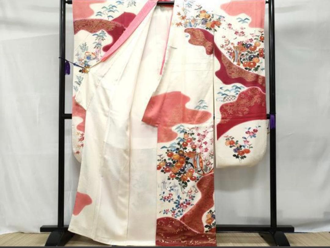 振袖 フルセット6点サイズM京友禅手描き銀駒刺繍　正絹　売り切り終了