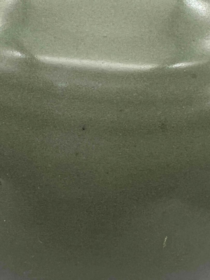 南宋時代　龍泉窯　 梅子青 青磁弦文盤口瓶 花入　花瓶　茶道具(E-81)