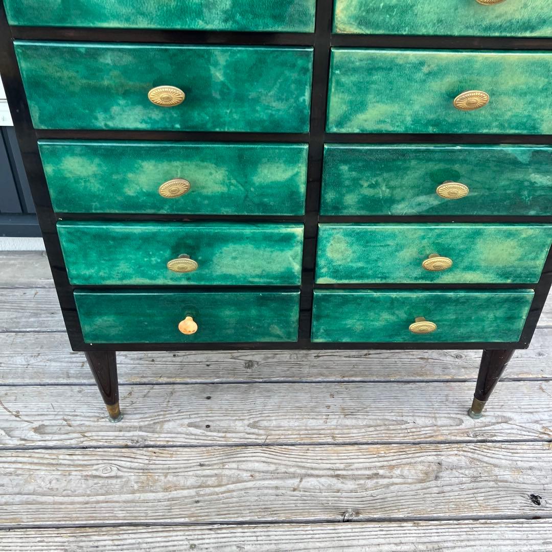 フランス家具 14杯 木製チェスト コールキャビネット 電話台 引き出し収納 緑