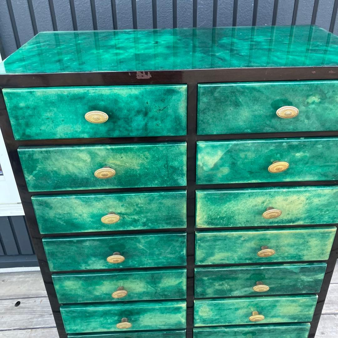 フランス家具 14杯 木製チェスト コールキャビネット 電話台 引き出し収納 緑