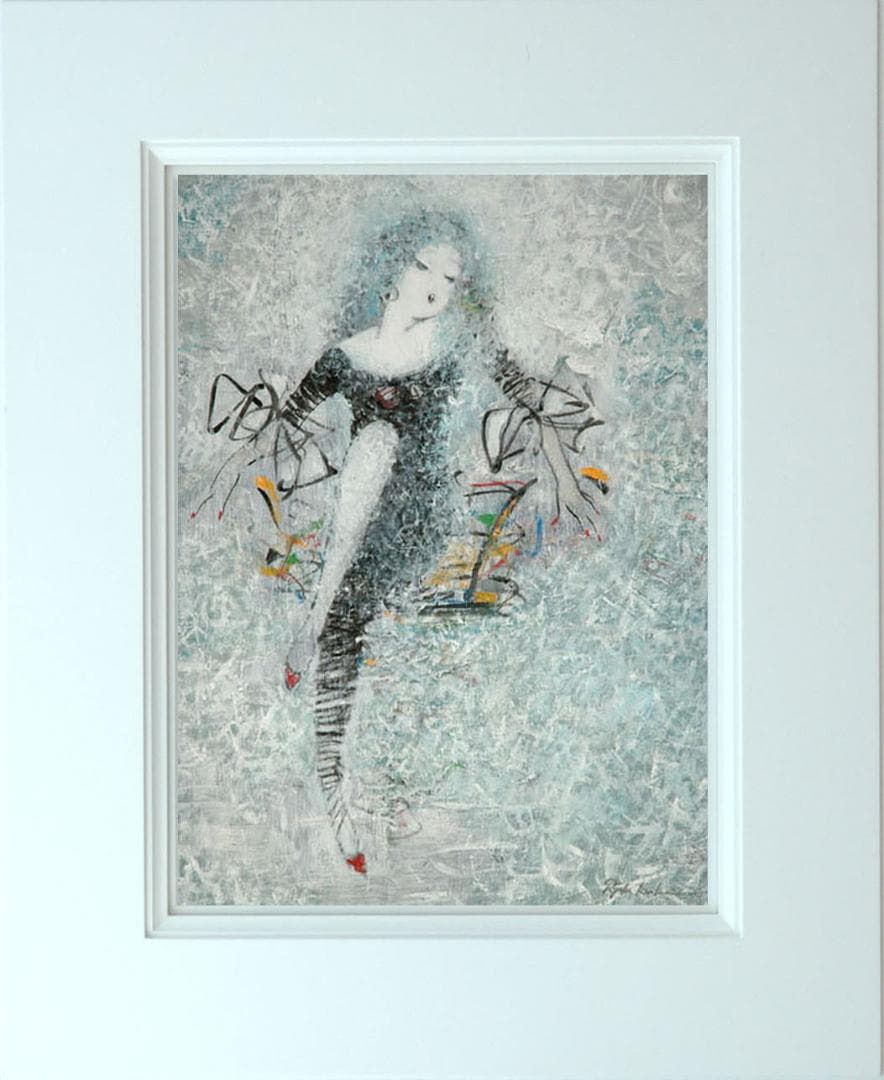 油絵 菅家令子 絵 絵画インテリア額付(青緑＋金色の枠)uF6-010711女性