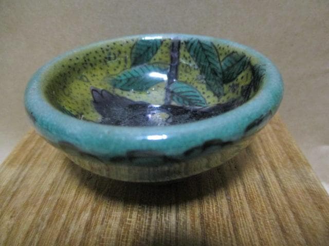 古九谷　青手　小皿　古箱付き　N9-3M