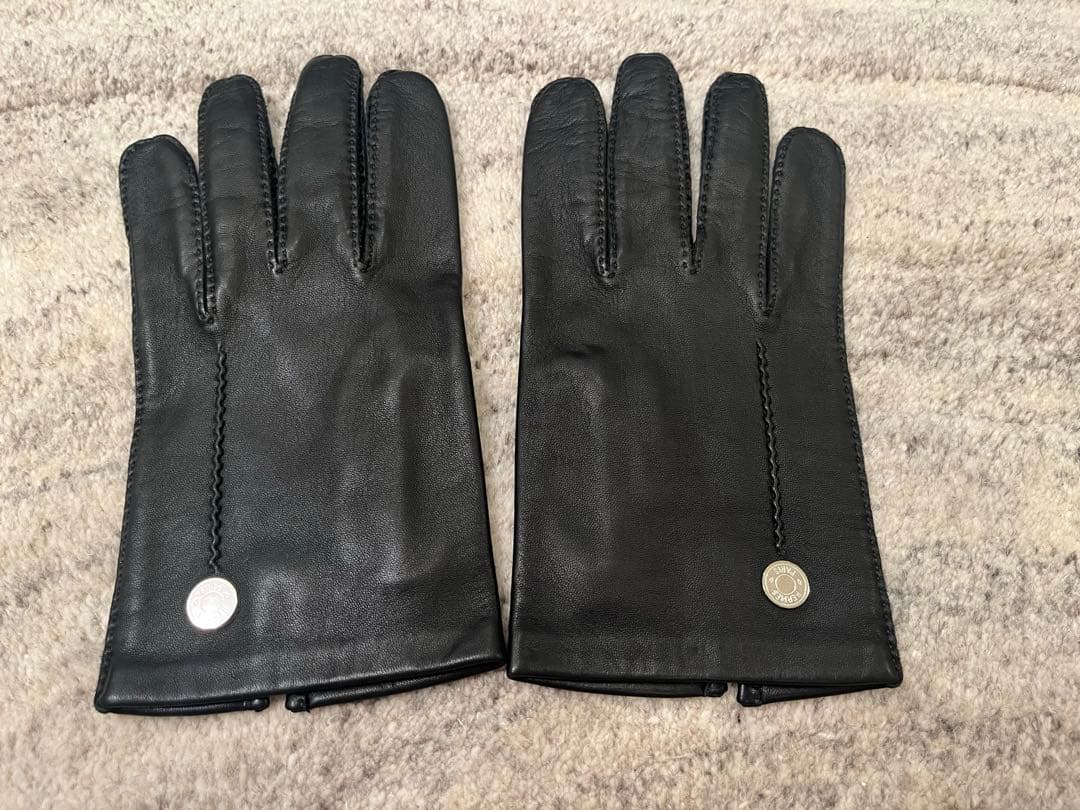 【新品】 エルメス ラムスキン レザーグローブ メンズ8 1/2 シルク裏地