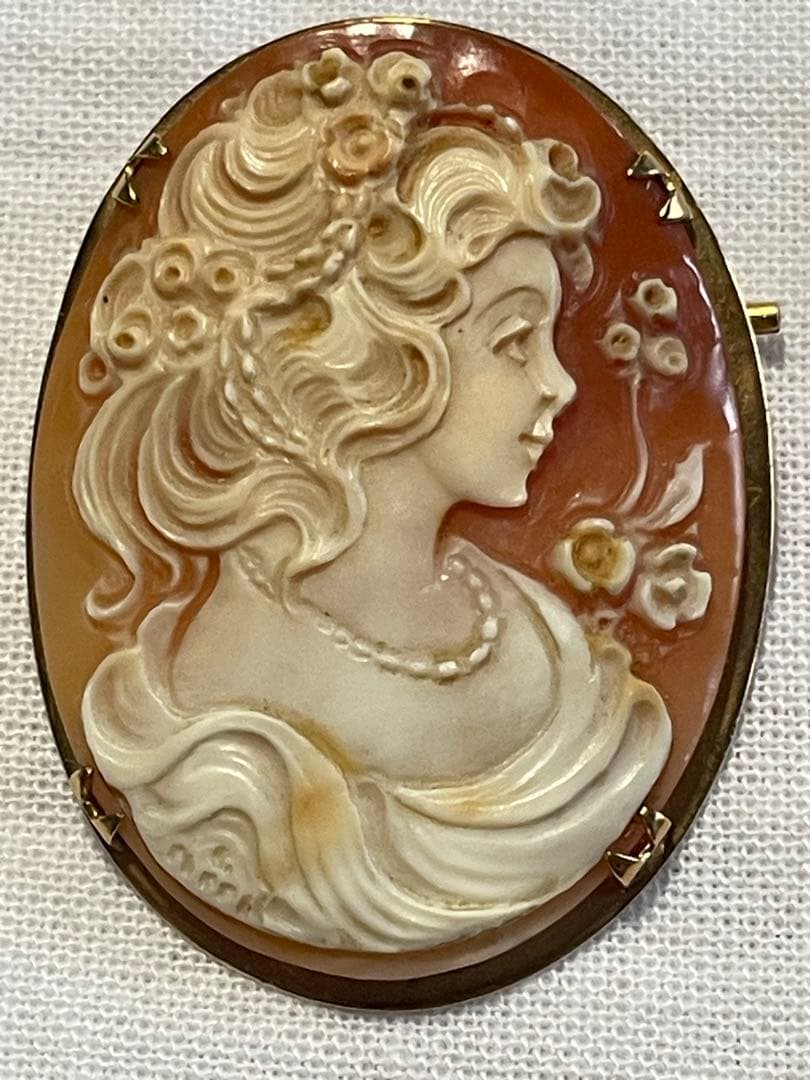 K18 チェーンネックレス vintageシェルカメオ 枠K18（合計3g）