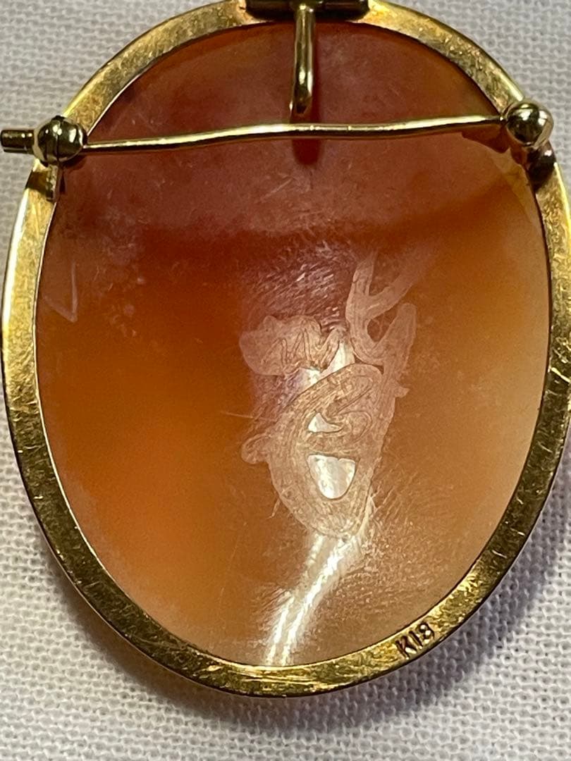 K18 チェーンネックレス vintageシェルカメオ 枠K18（合計3g）