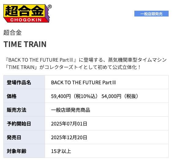 【新品未開封】超合金 タイムトレイン バック・トゥ・ザ・フューチャーⅢ