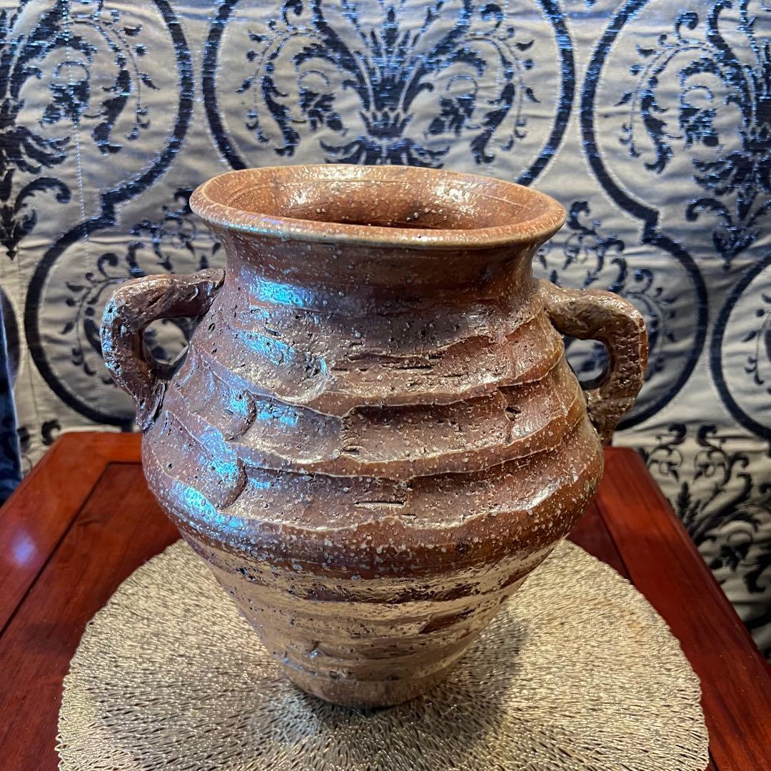 信楽焼耳付き　花入　壷　Japanese traditional crafts