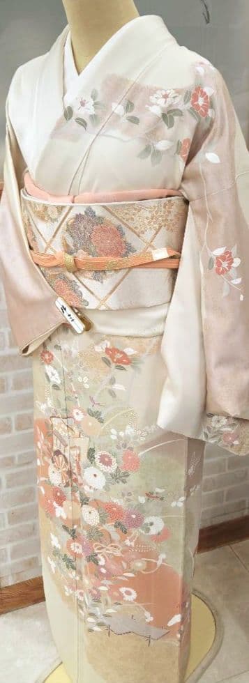訪問着4点フルセット、着物、袋帯、帯締め、帯揚げ