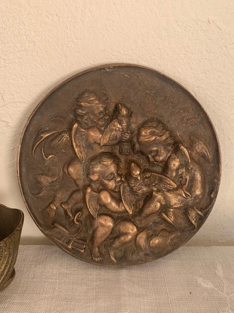 フランスアンティーク　天使の彫刻 ブロンズ製　プレート ブロカント