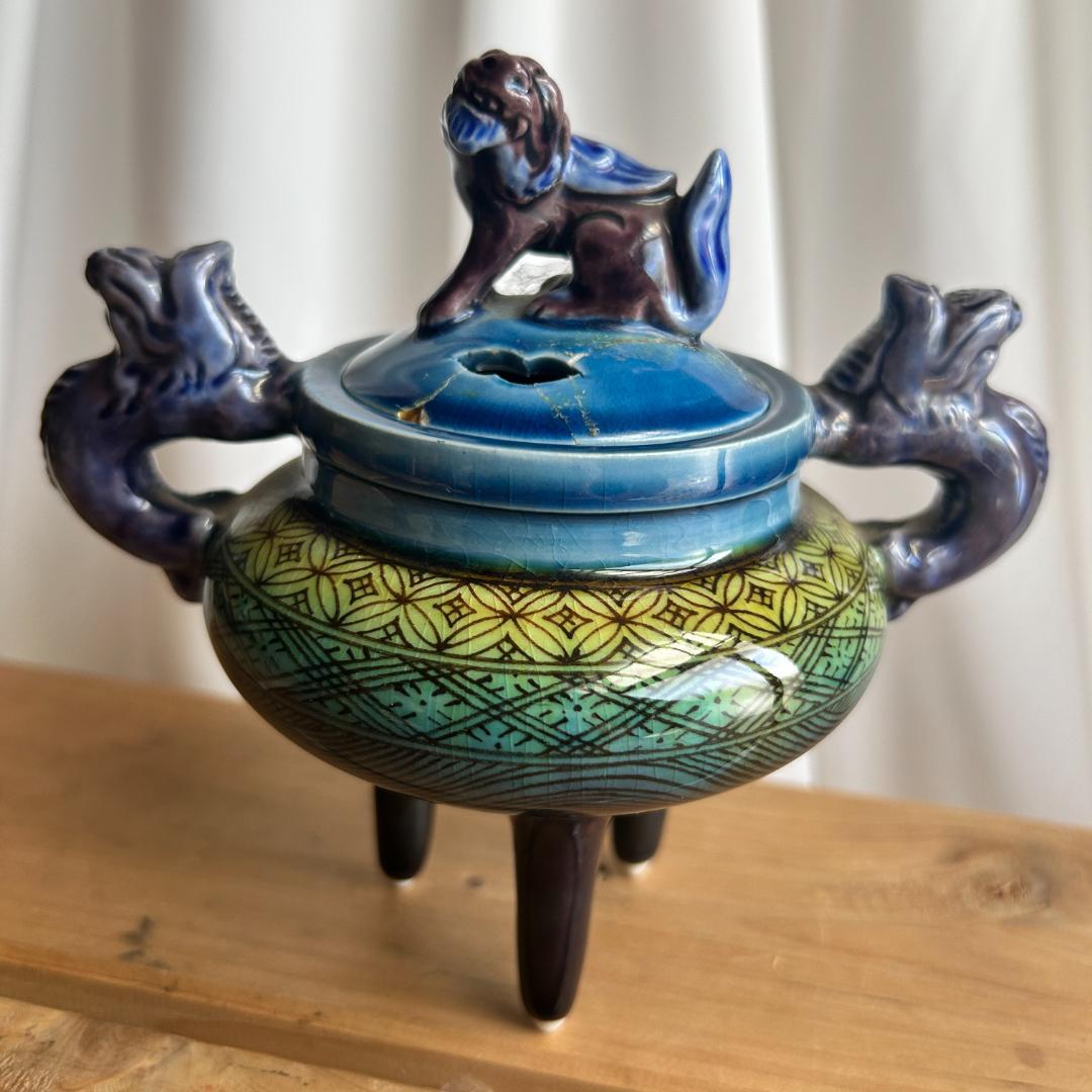 【箱入り】人間国宝 三代 総田八十吉 （正彦）獅子 香炉 箱いり レア