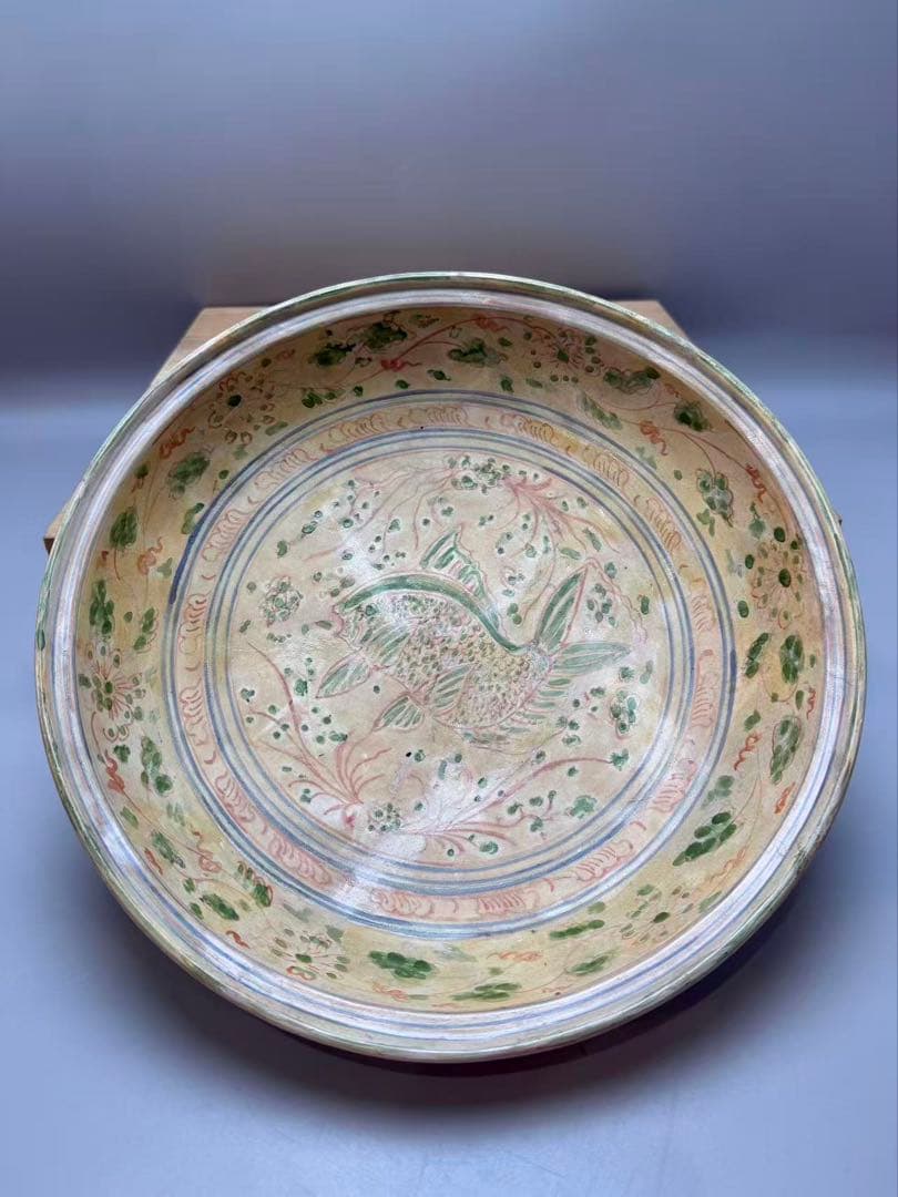 DT517 古陶磁器 安南 赤絵 皿 経33cm 古美術