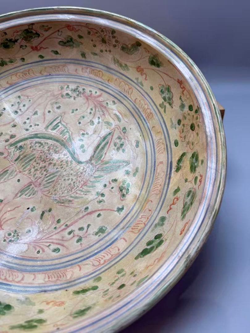 DT517 古陶磁器 安南 赤絵 皿 経33cm 古美術