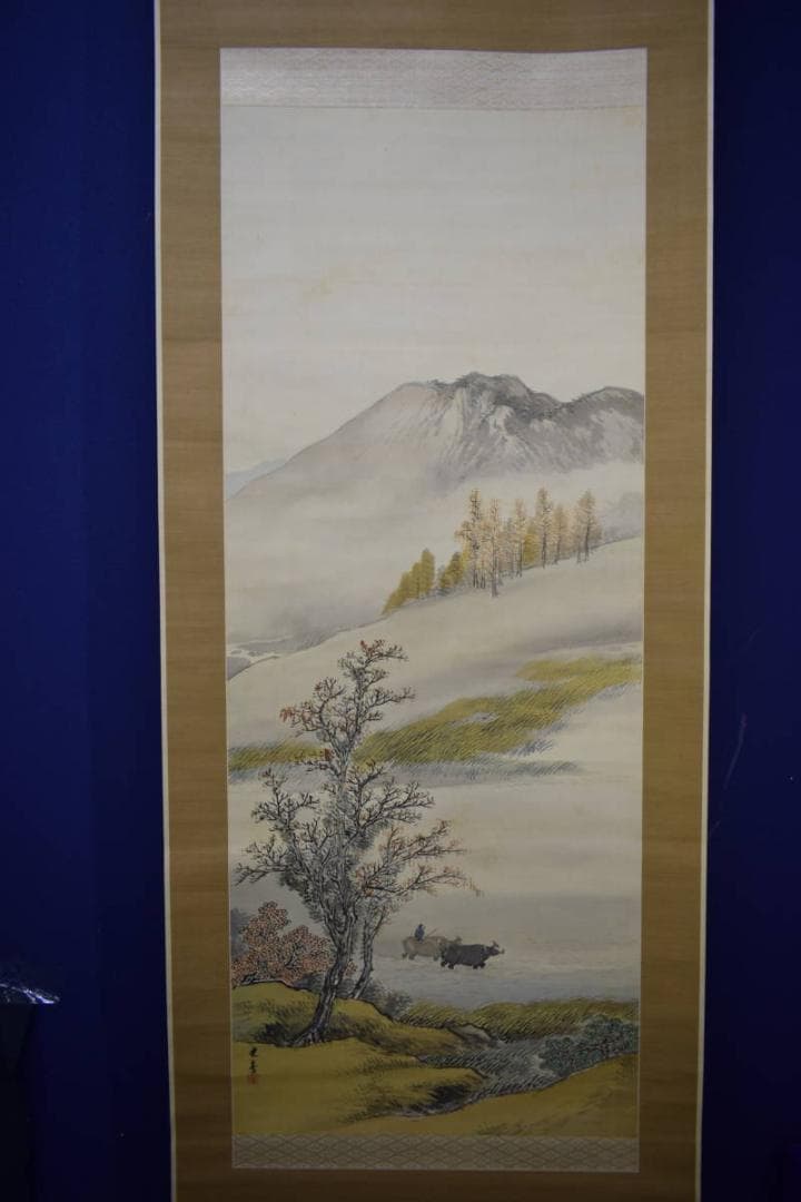 真作/大八木也香/山水/牛に童子図/布袋屋掛軸HJ-843