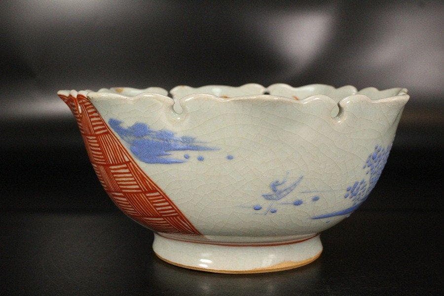 古萬古 赤絵 在印 落雁 鉢 菓子器 茶道具 旧家蔵出