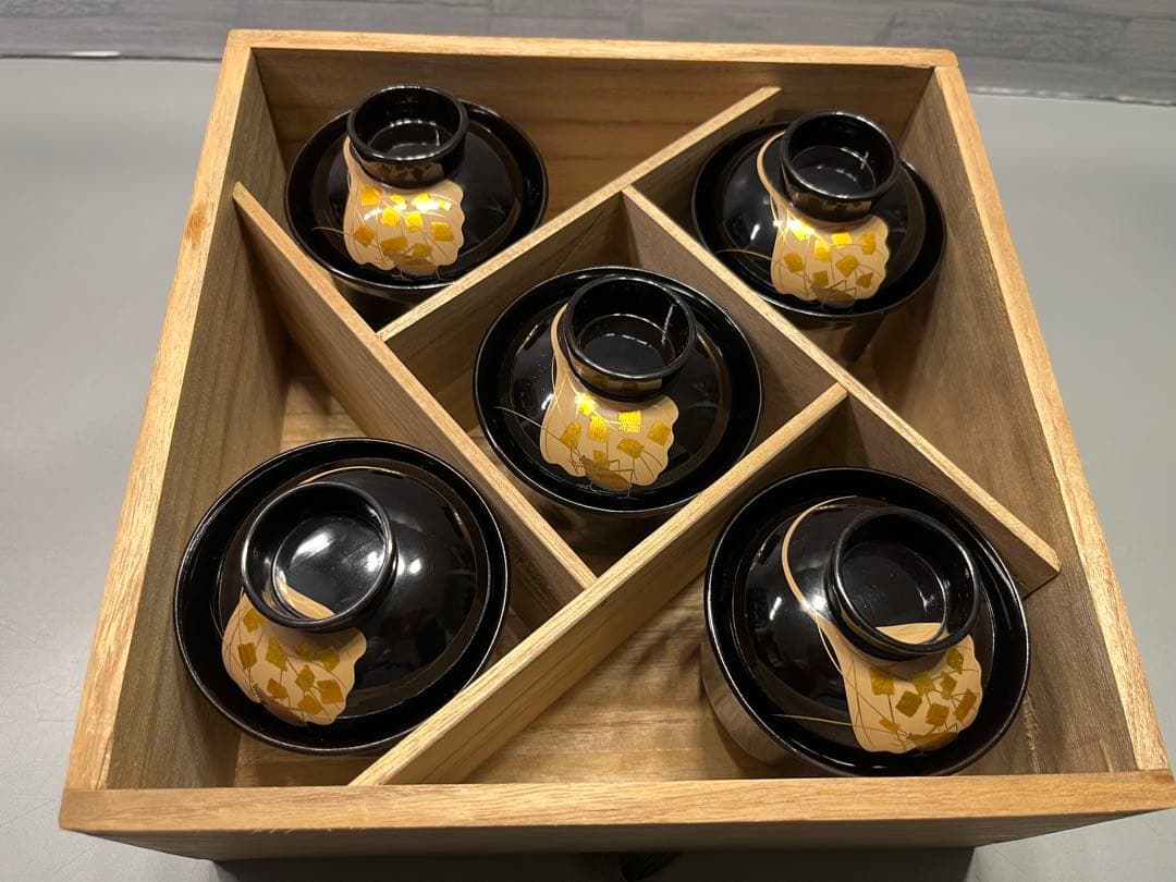 輪島塗　蔦鈴虫　蒔絵　小吸物椀　五客　木製