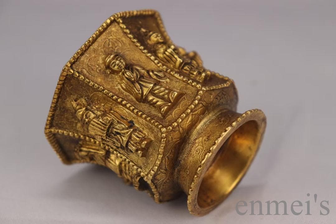 中国古美術 旧蔵 唐代 大唐貞觀款 鍍金銅酒杯 八仙紋 純手作り 精銅製 酒具