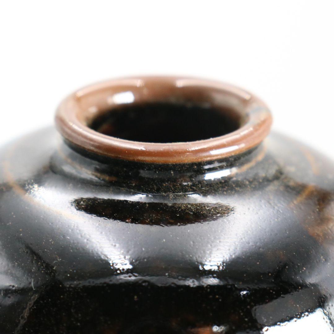 松本鐵山作 唐物 大名物写 珠光文琳茶入 有楽緞子仕覆 茶道具 共箱　V914