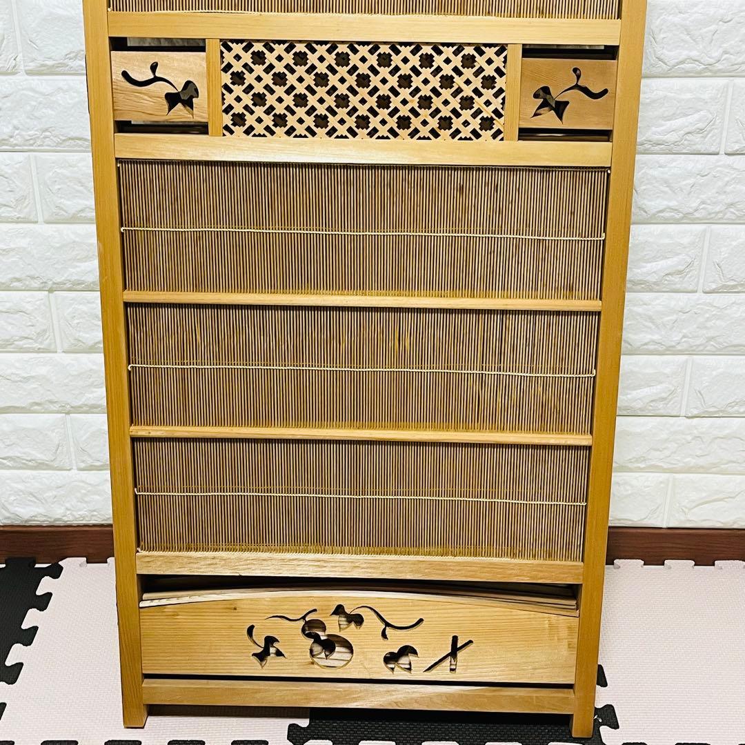 古い竹簾屏風 衝立 パーテーション 四連 透かし彫り 古道具
