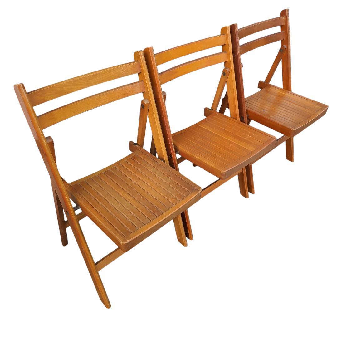 【3脚セット 】フォールディングチェア 折りたたみ椅子 木製 アンティーク