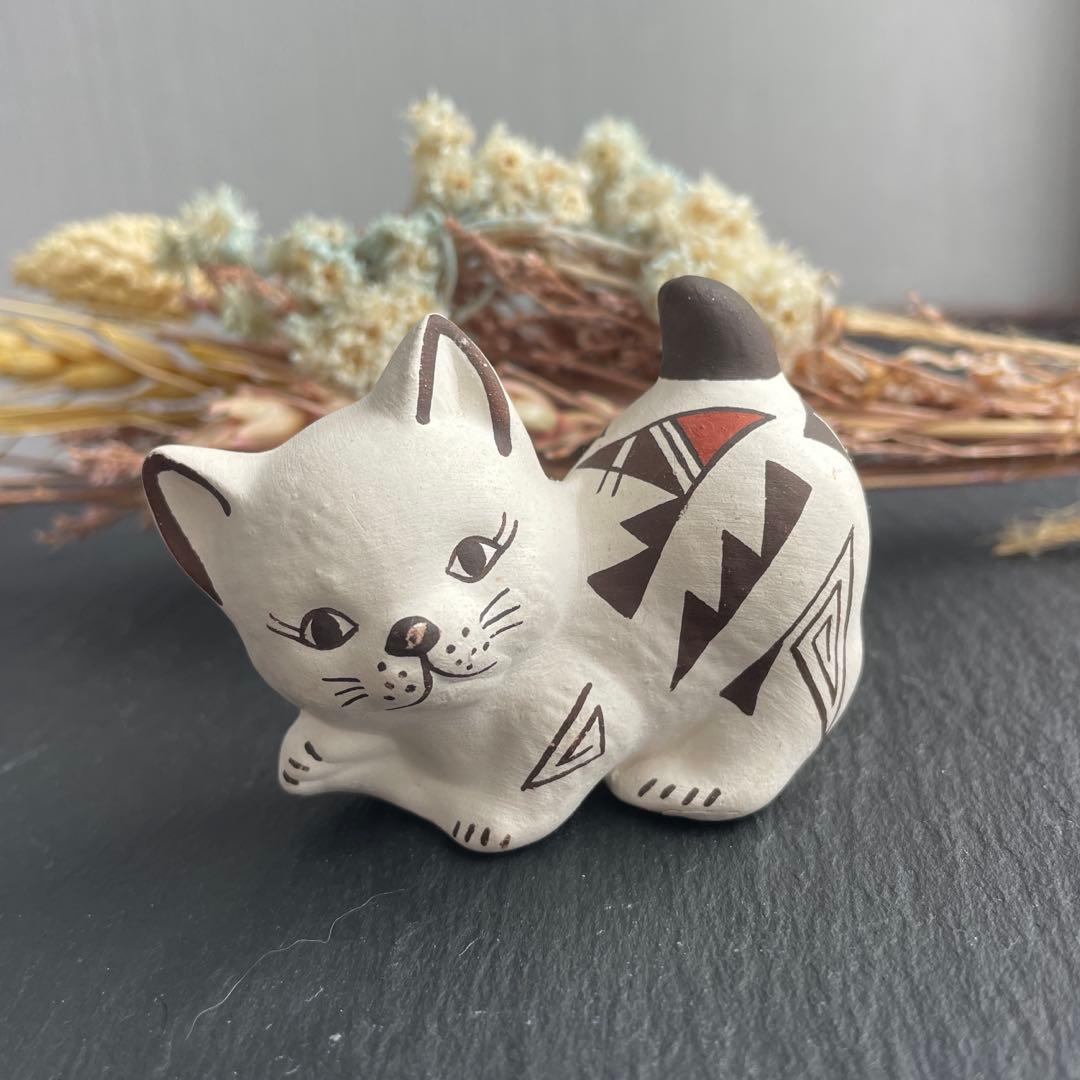 ヴィンテージ アコマ　Acoma　ポッテリー　猫　陶器　ネイティブアメリカン