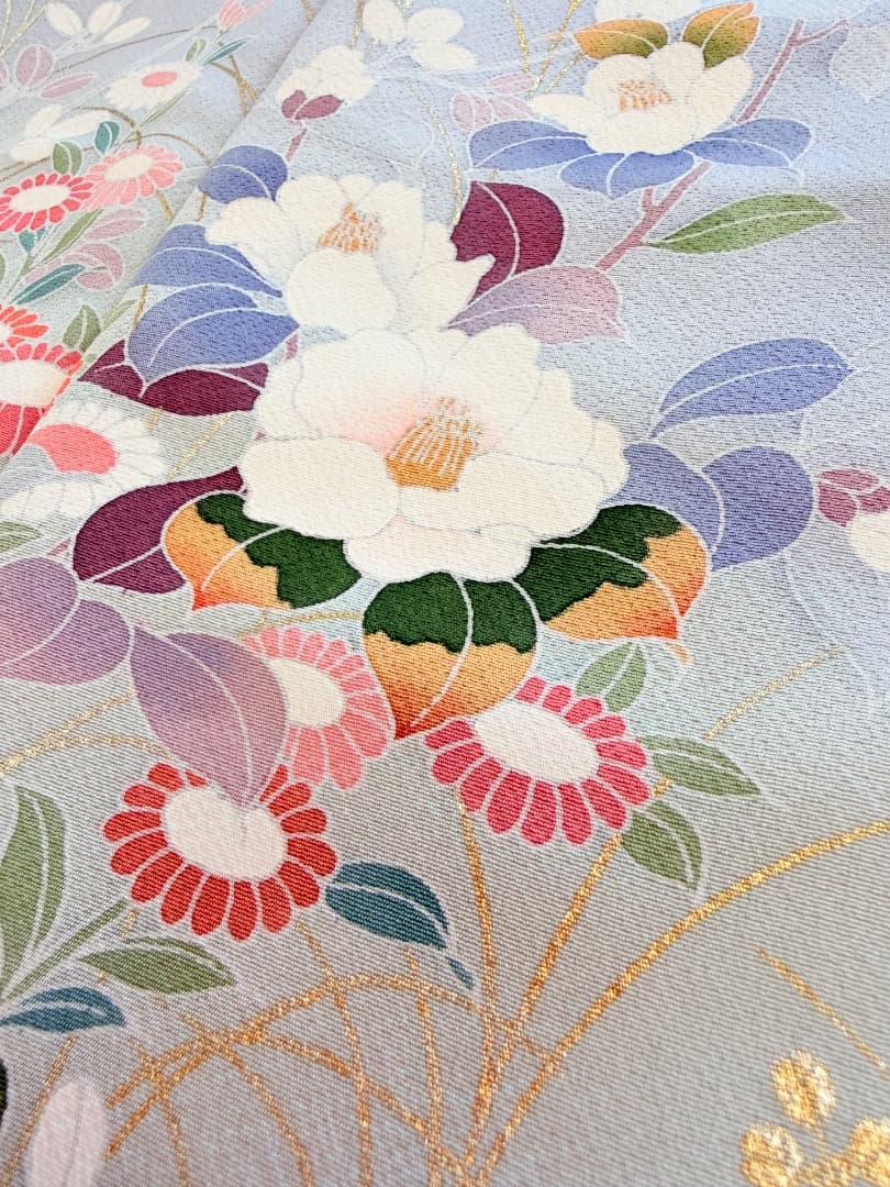 高級 訪問着 正絹 袷 ブルー 友禅 金彩 暈し染め フォーマル