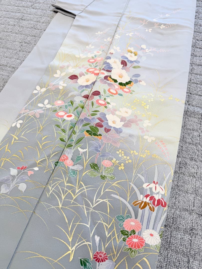 高級 訪問着 正絹 袷 ブルー 友禅 金彩 暈し染め フォーマル