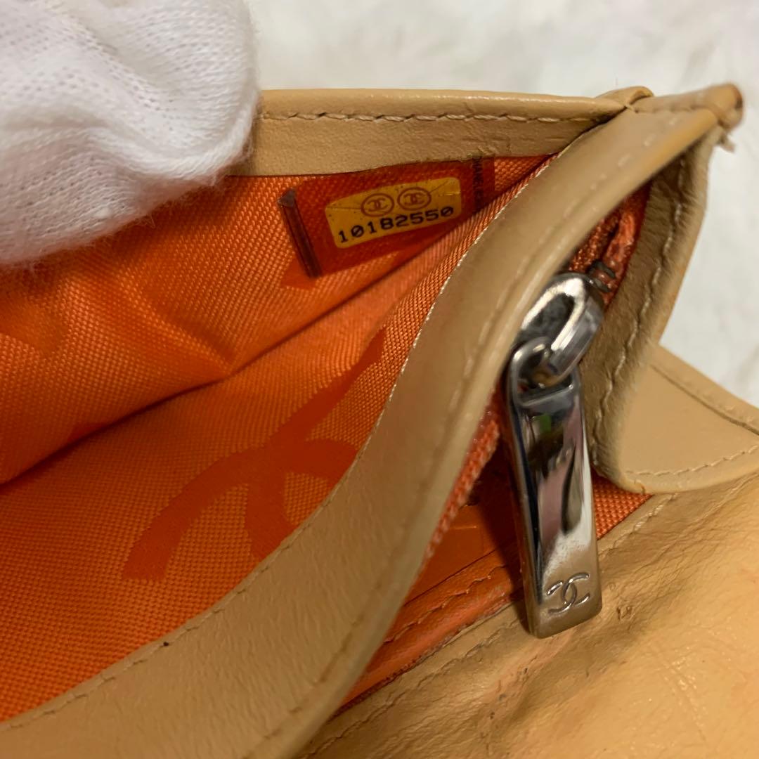 ななシャネル カンボンライン ミニ財布 ラムスキン ベージュ