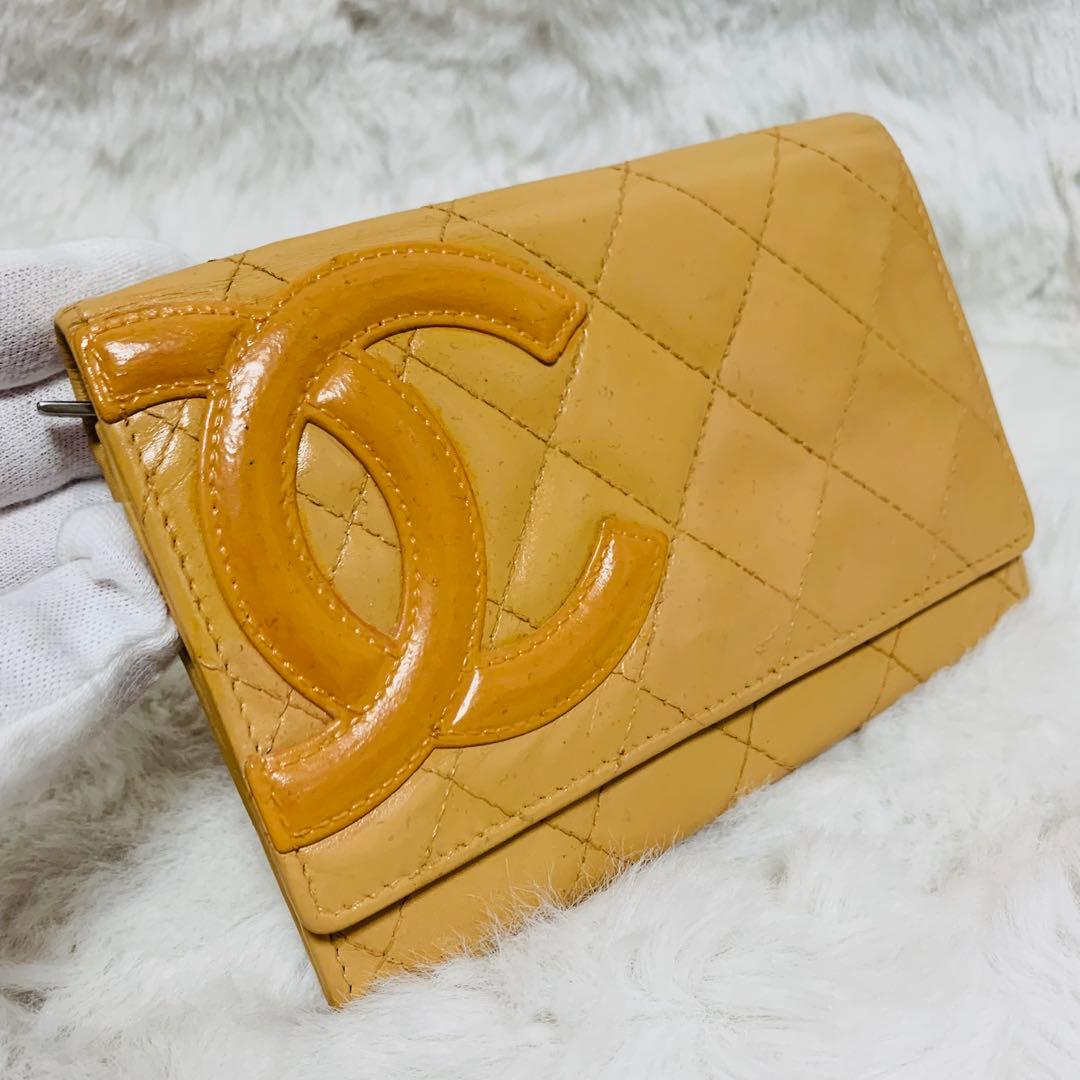 ななシャネル カンボンライン ミニ財布 ラムスキン ベージュ