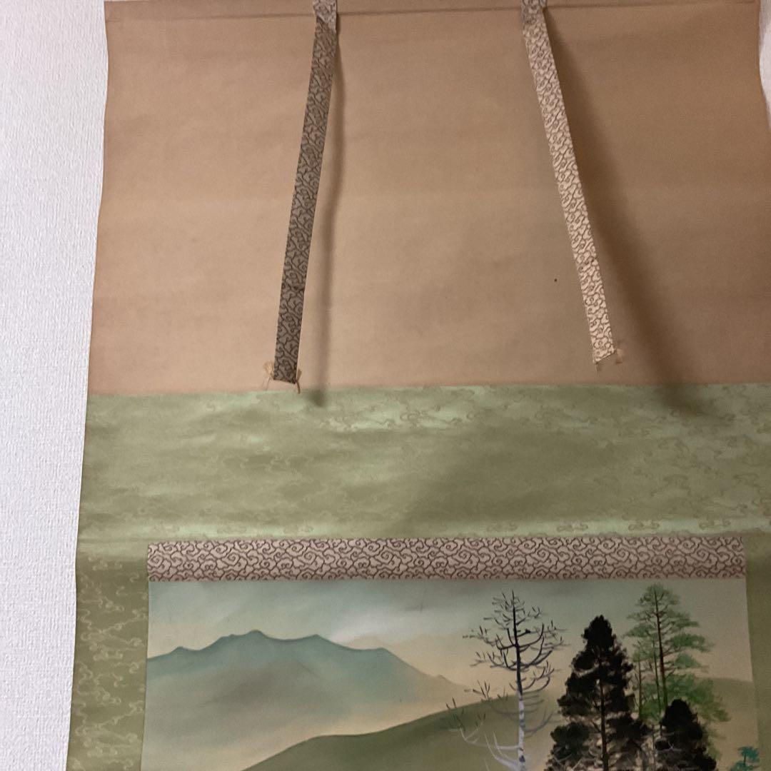 絹本彩色風景画 作者 落款印譜在 不詳 軸先 プラ軸 補修