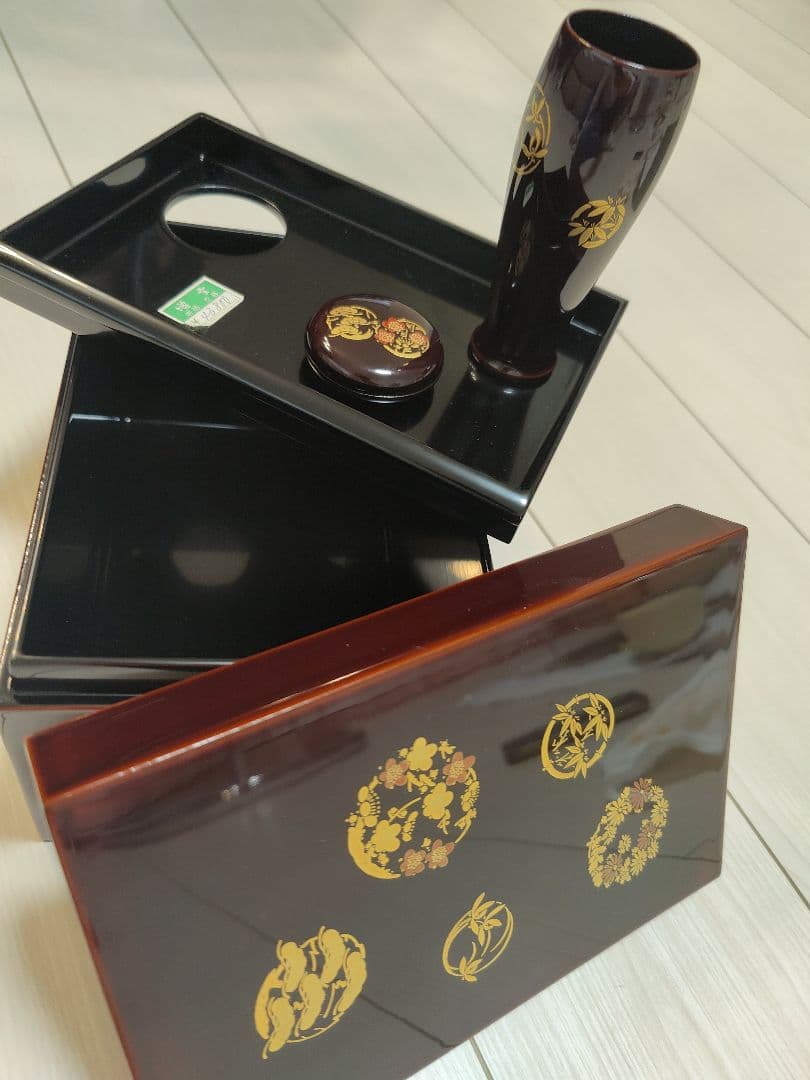 イ897 茶箱『能登輪島塗　漆塗蒔絵　茶箱揃　セット』茶道具　野点