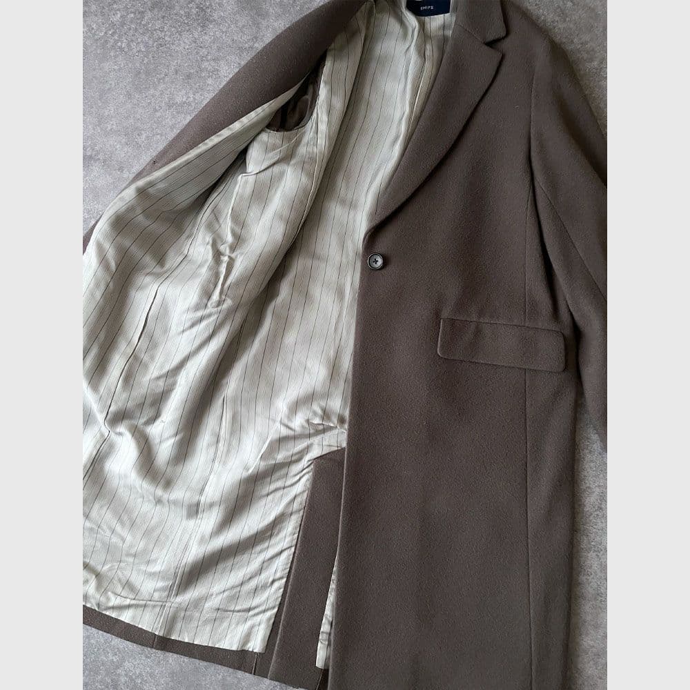 シップス スーパー100’sウール ロングコート チェスター ブラウン D8